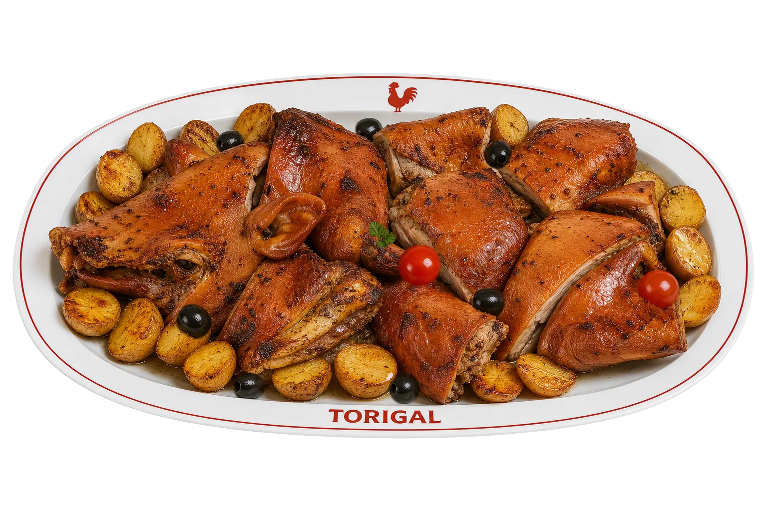 Cochon de lait entier du Torigal présenté sur un plat