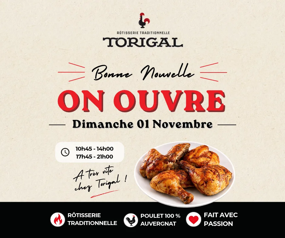 Le Torigal est ouvert dimanche 1er novembre de 10h45 à 14h et de 17h45 à 21h.